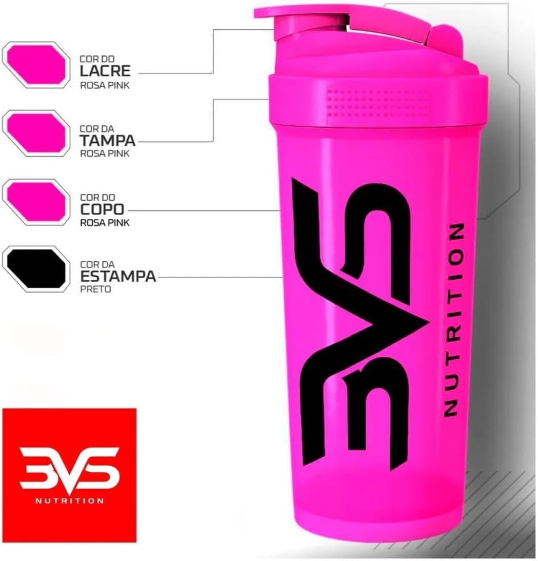 3VS Nutrition Coqueteleira/Shaker Rosa e Preto - Academia 600ml thumbnail 2