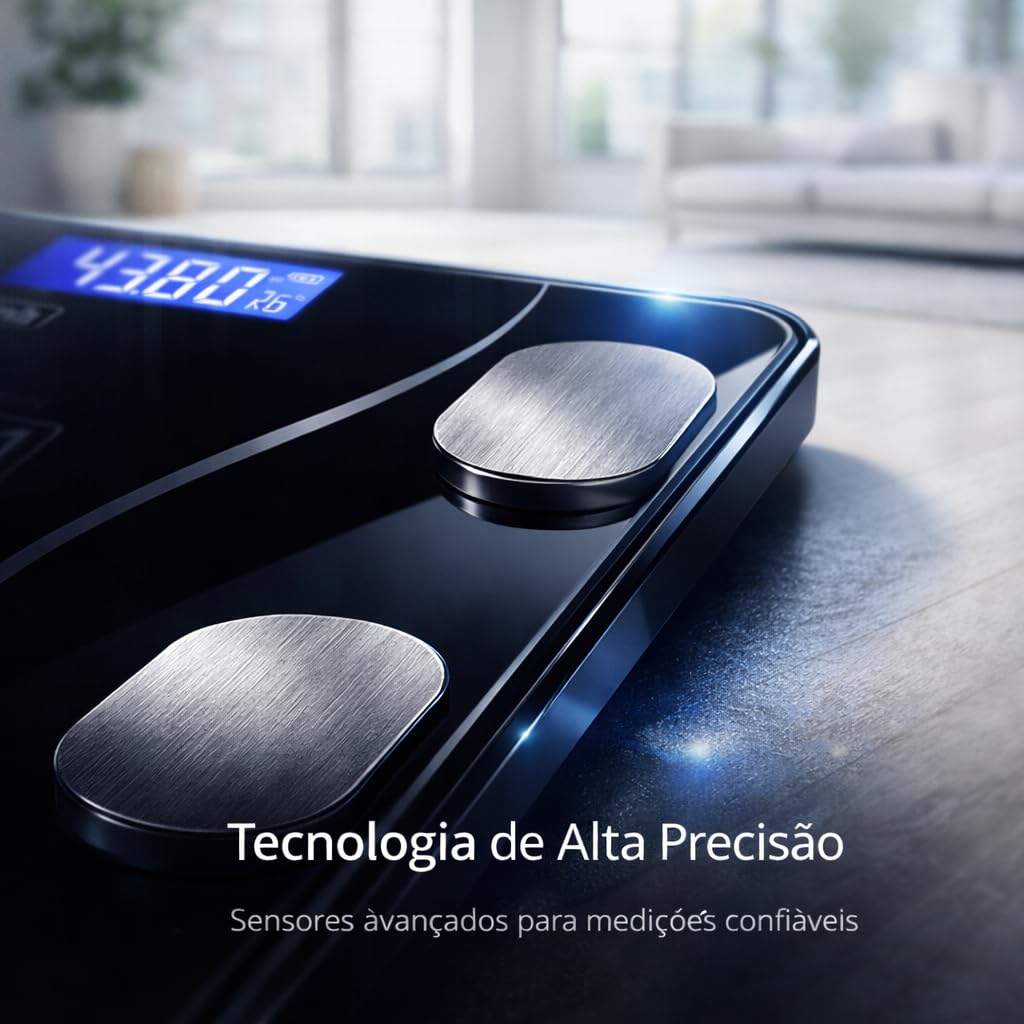 Balança Digital Bioimpedância Premium Bluetooth com App Saúde iOS Android para IMC Gordura Corporal Massa Muscular Massa Óssea Água Corporal Taxa Metabólica BMR Alta Precisão Vidro Temperado LED thumbnail 2