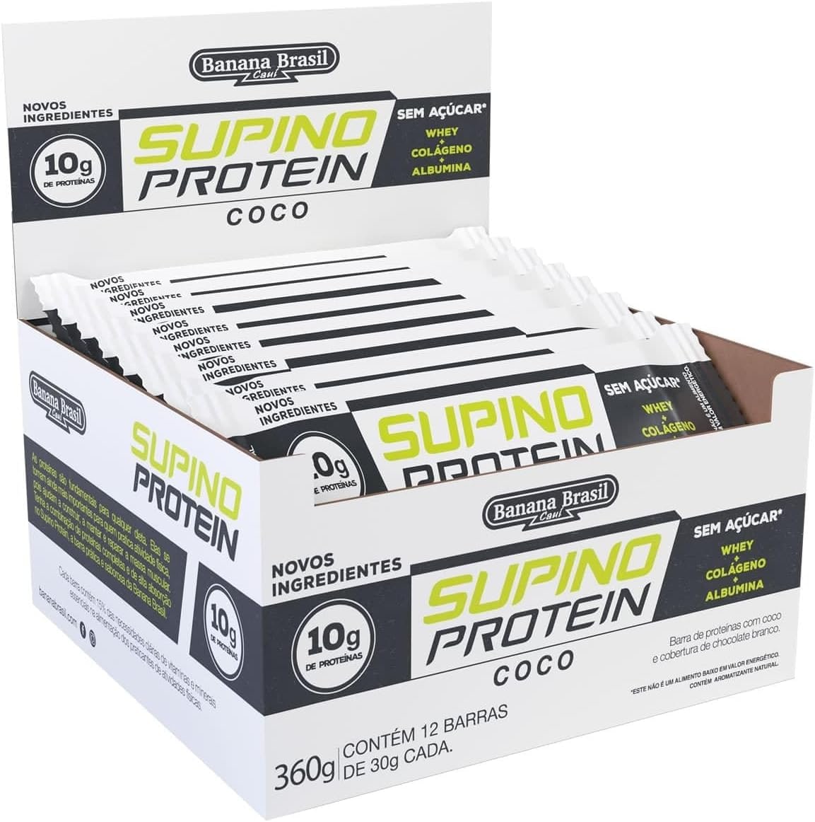 Banana Brasil Display Barra De Proteínas Coco Com Cobertura De Chocolate Branco Caixa Com 12 Unidades De 30G