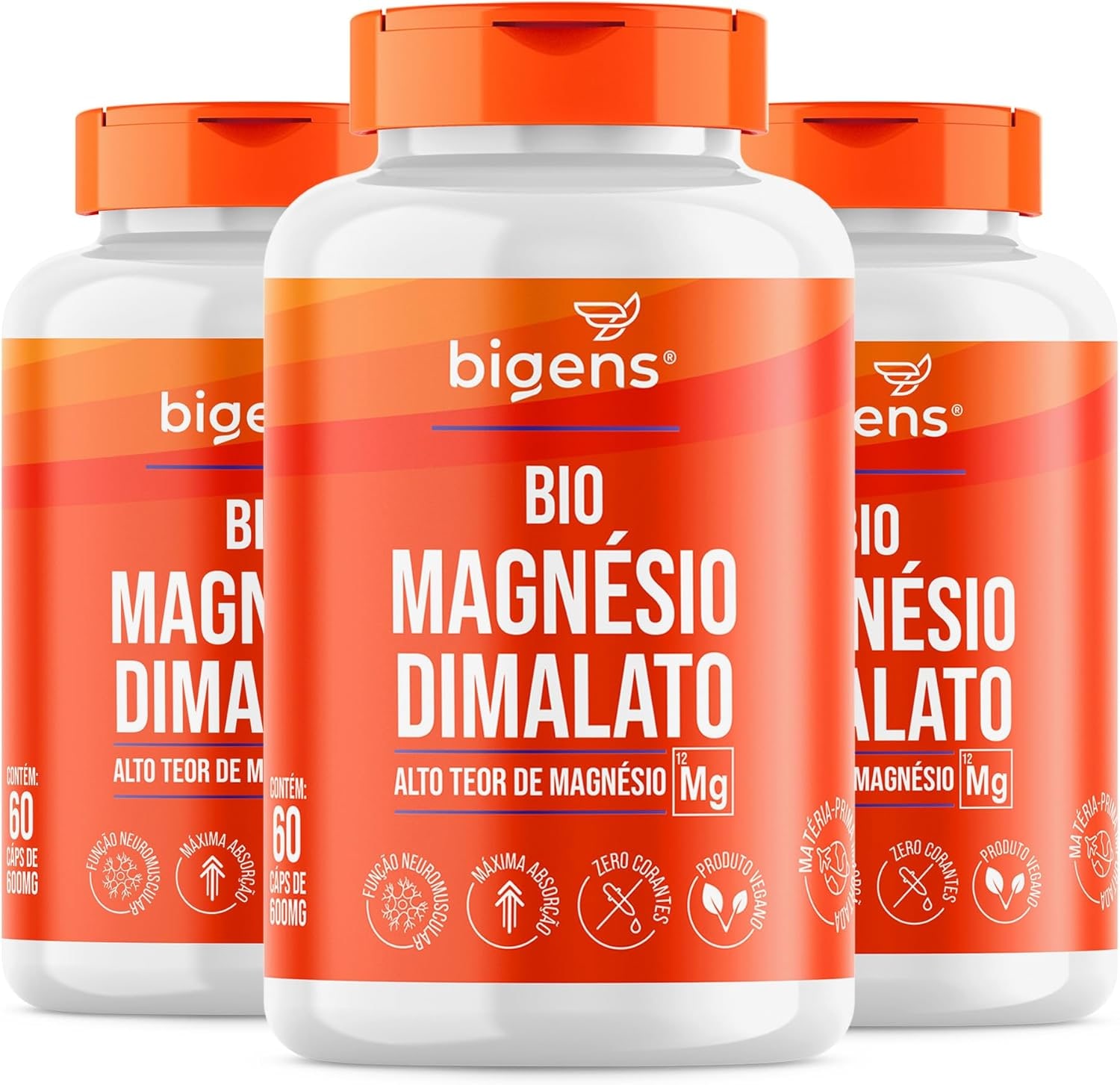 Bio Magnésio Dimalato vegano, alto teor, Biogens, Kit 3 x 60 capsulas