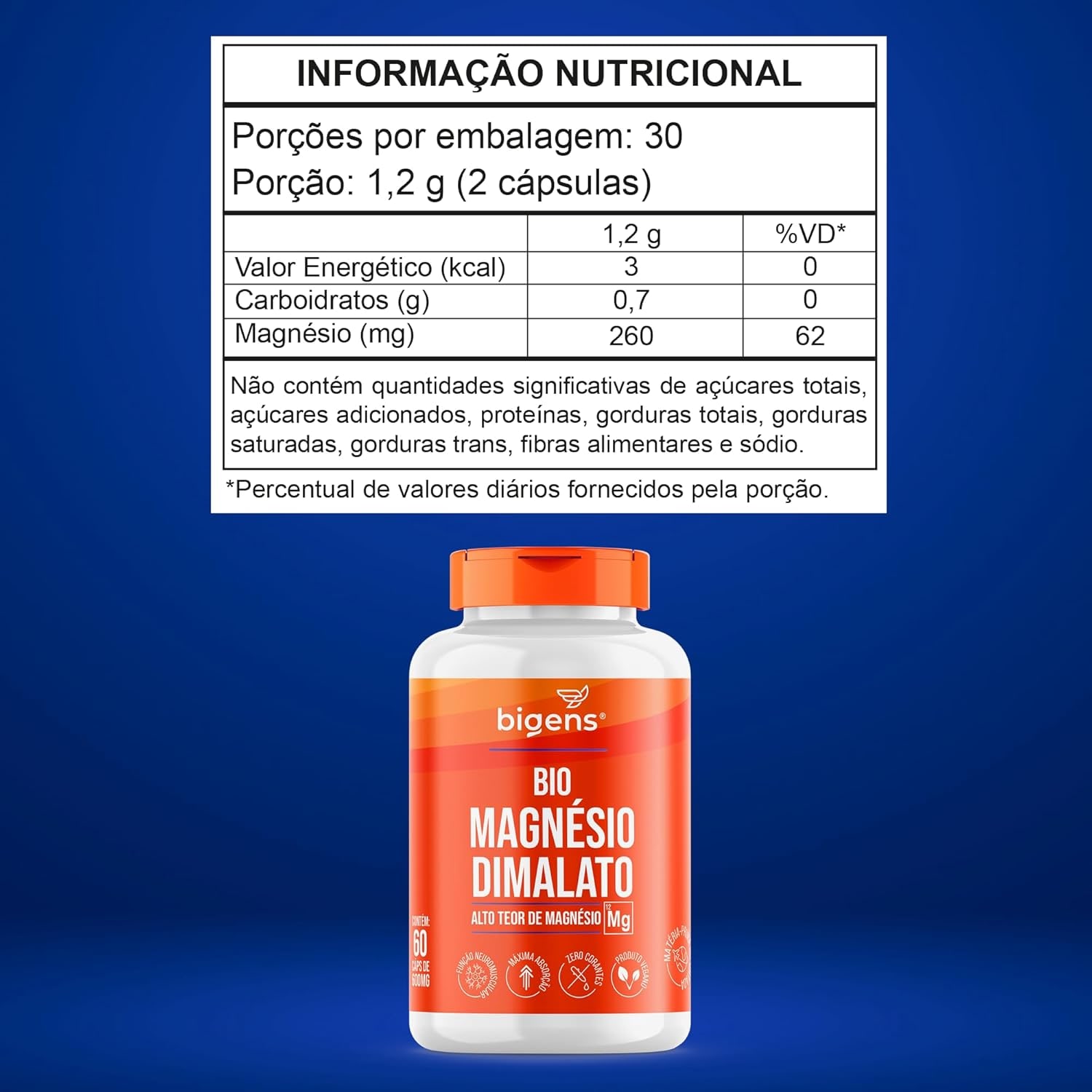 Bio Magnésio Dimalato vegano, alto teor, Biogens, Kit 3 x 60 capsulas thumbnail 6