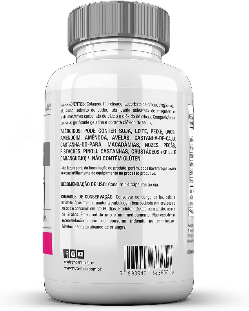 Colágeno Hidrolisado + Selênio + Zinco + Vita C 60 cápsulas, Nutrends thumbnail 4
