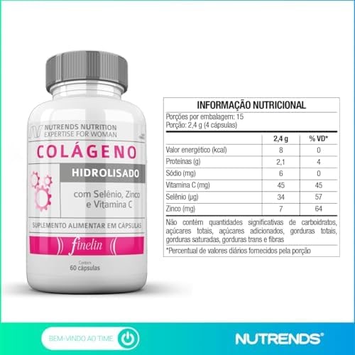 Colágeno Hidrolisado + Selênio + Zinco + Vita C 60 cápsulas, Nutrends thumbnail 6