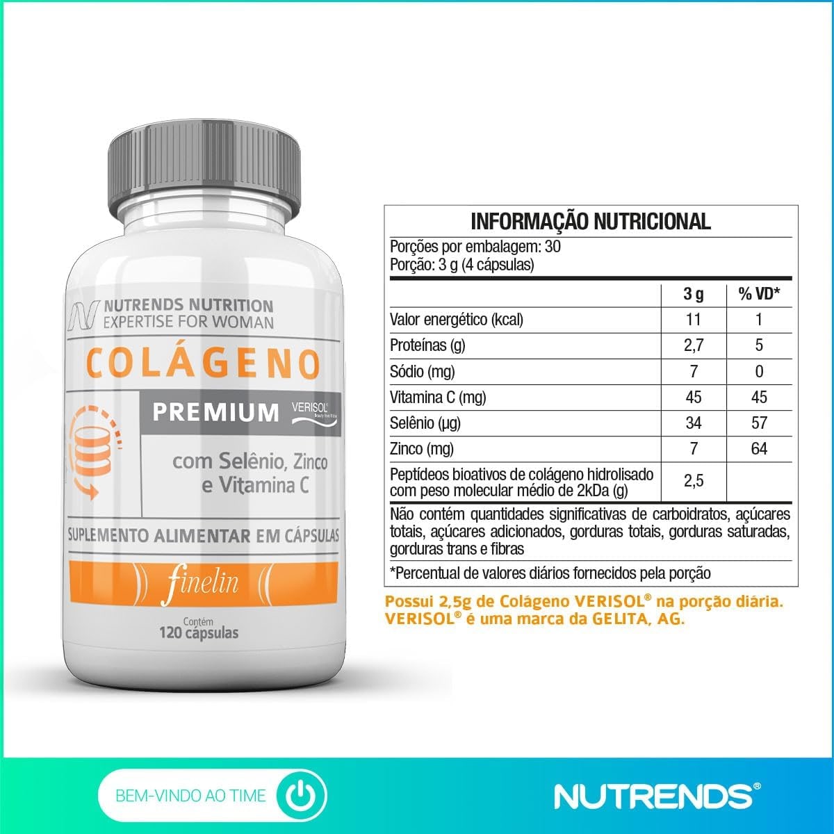 Colágeno Hidrolisado Verisol® Premium 120 cápsulas, Nutrends thumbnail 2
