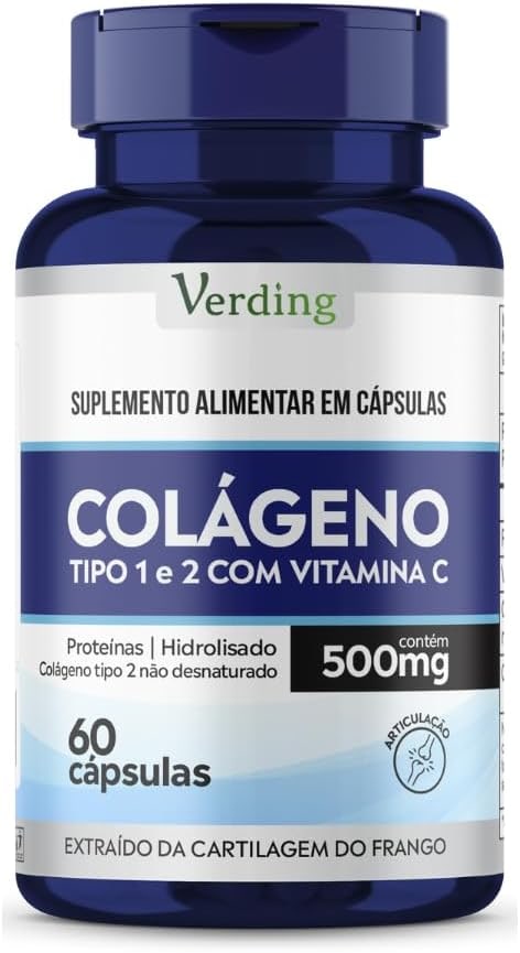 Colageno Tipo 1 E 2 Com Vitamina C 60 Cápsulas - Verding
