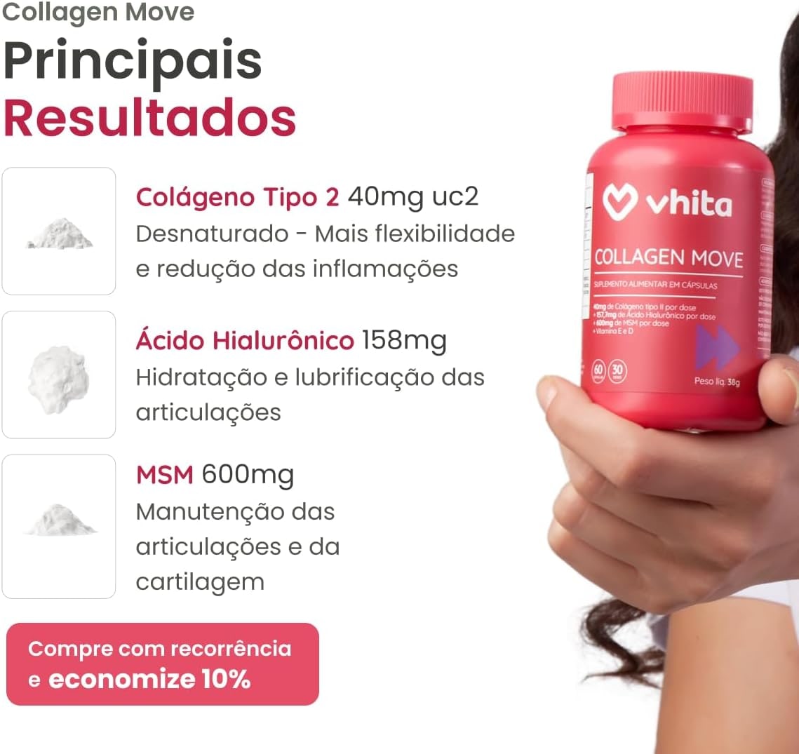 Colágeno Tipo 2 Com Ácido Hialurônico - 40mg Concentrado 60 Cápsulas Vhita thumbnail 2