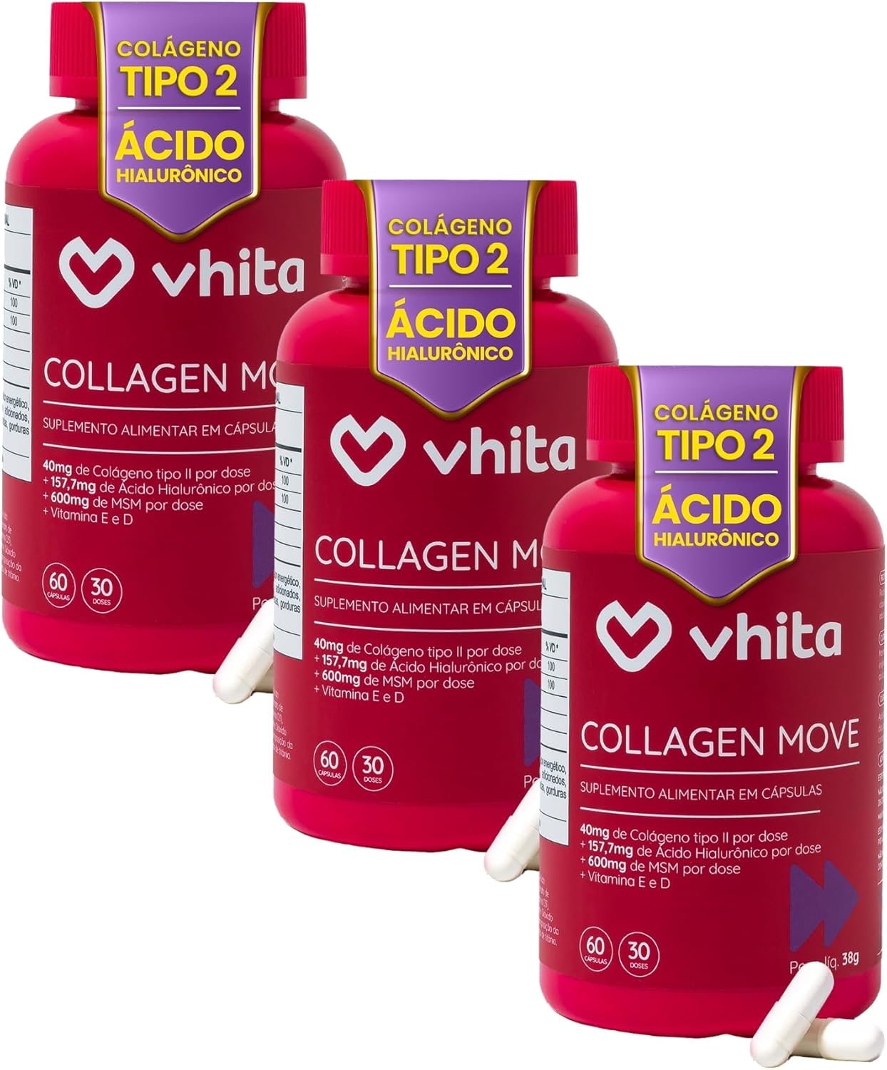 Colágeno Tipo 2 Com Ácido Hialurônico - 40mg Concentrado 60 Cápsulas Vhita thumbnail 6