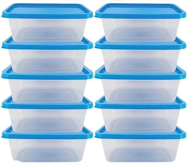 Conjunto kit 10 Potes 500ml Transparente BPA Free Marmitas Fitness C/Tampa Colorida Para Freezer Microondas (Tampa Azul) thumbnail 6