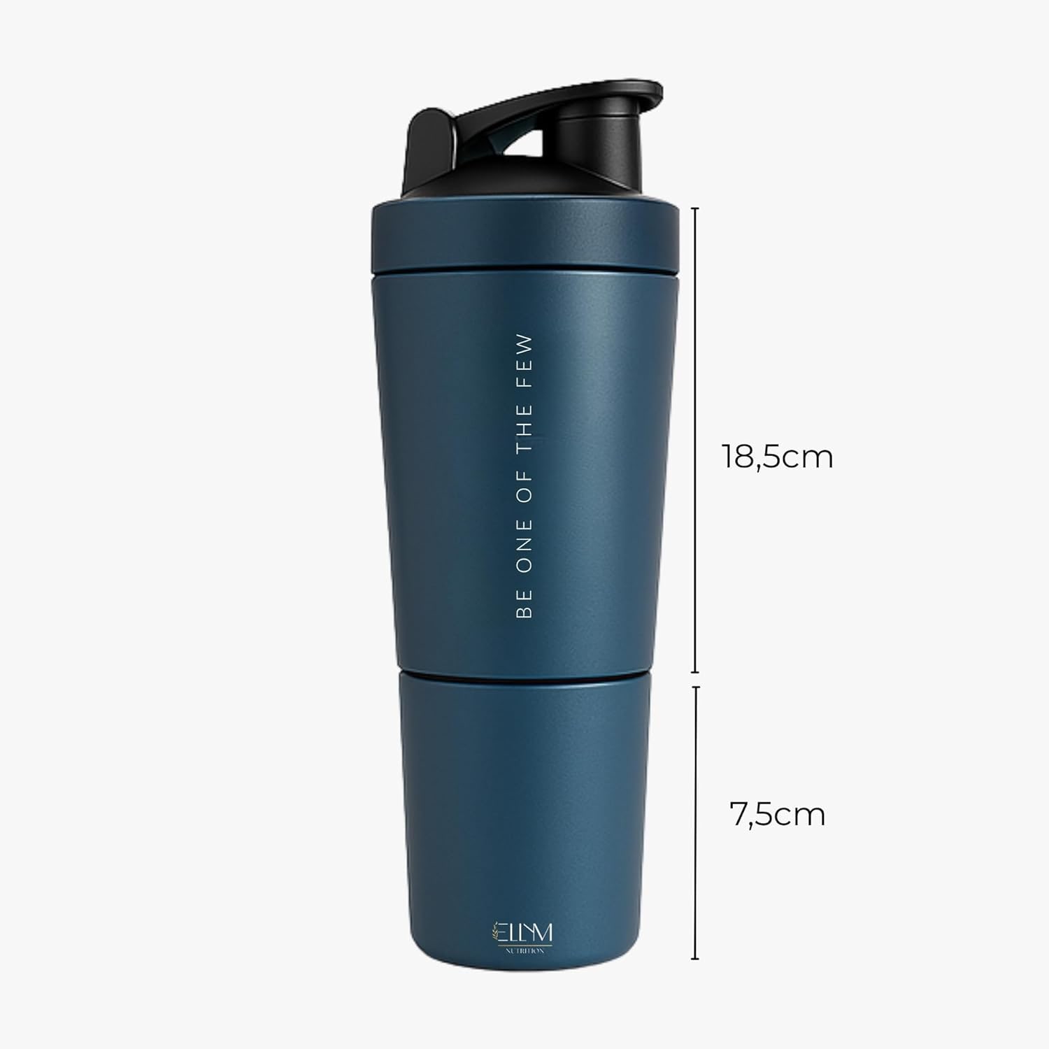 Coqueteleira Aço Inox 600ml com Compartimento Inferior ELLYM NUTRITION Misturador Ideal Shakes (Preto) thumbnail 3