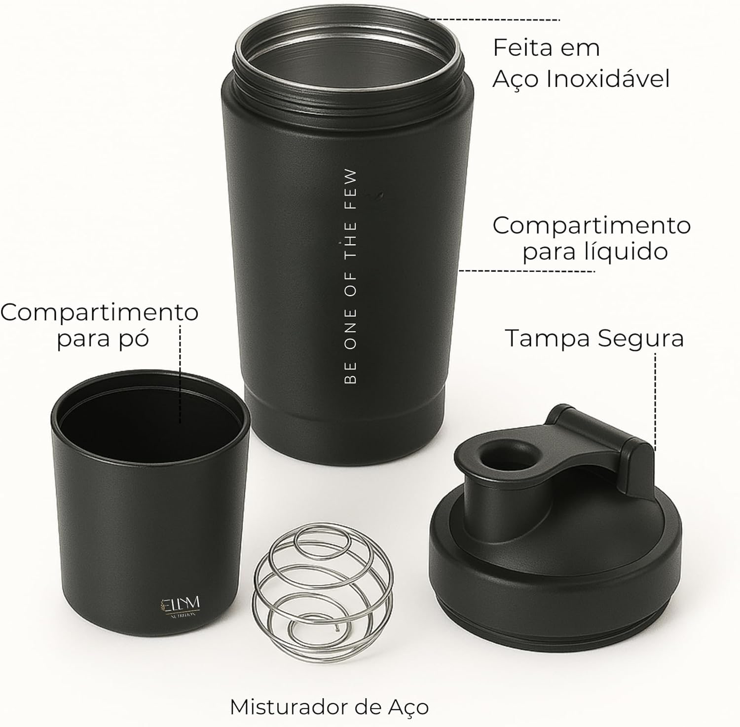 Coqueteleira Aço Inox 600ml com Compartimento Inferior ELLYM NUTRITION Misturador Ideal Shakes (Preto) thumbnail 4