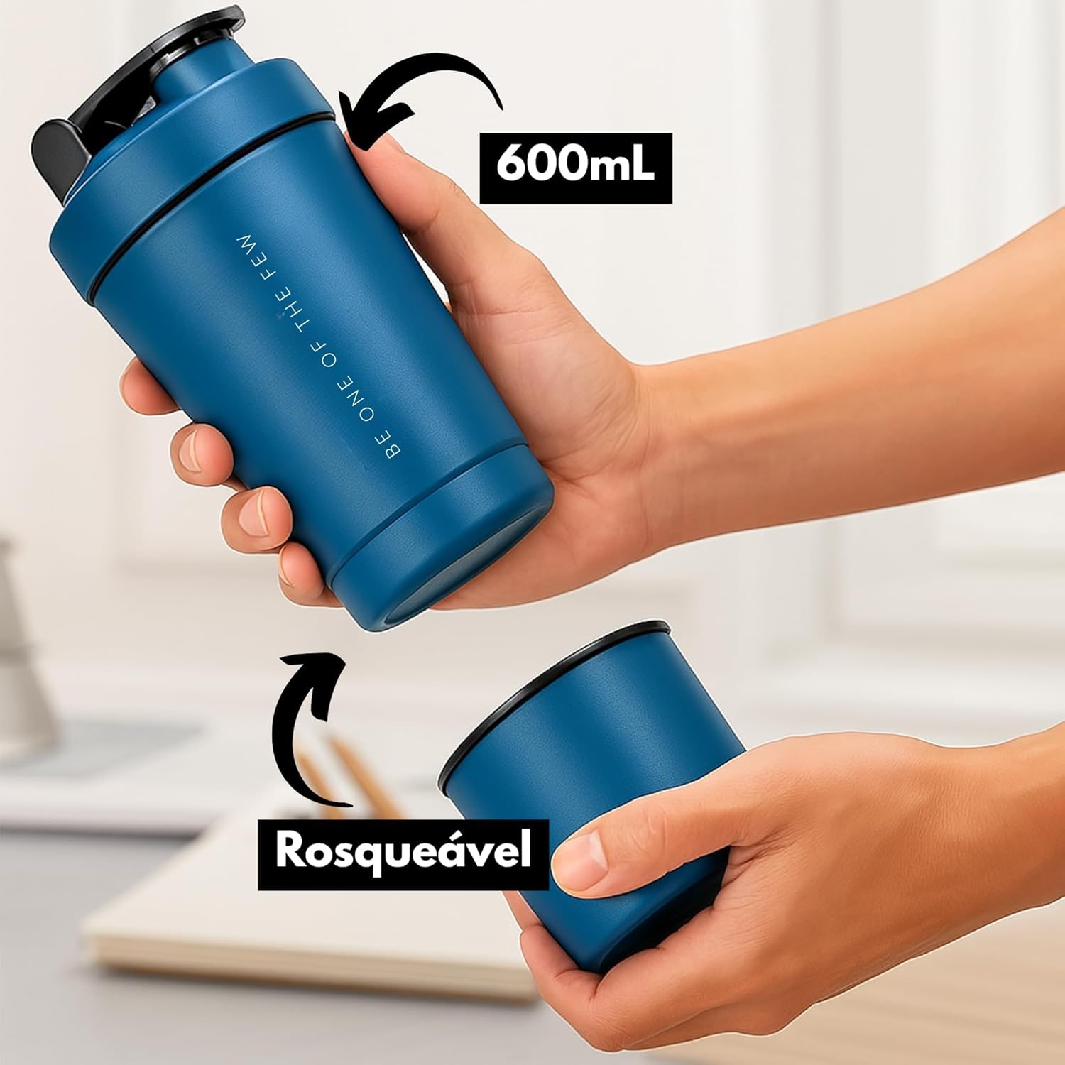 Coqueteleira Aço Inox 600ml com Compartimento Inferior ELLYM NUTRITION Misturador Ideal Shakes (Preto) thumbnail 5