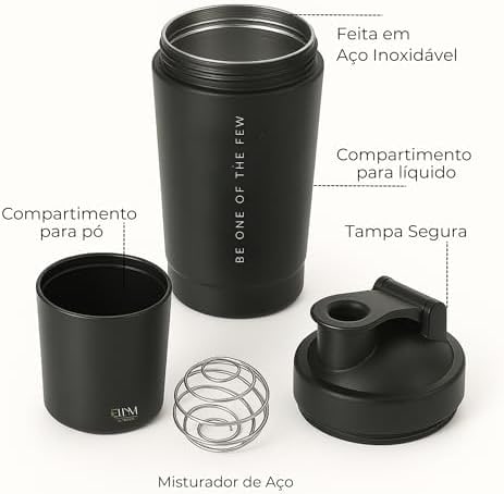 Coqueteleira Aço Inox 600ml com Compartimento Inferior ELLYM NUTRITION Misturador Ideal Shakes (Preto) thumbnail 10