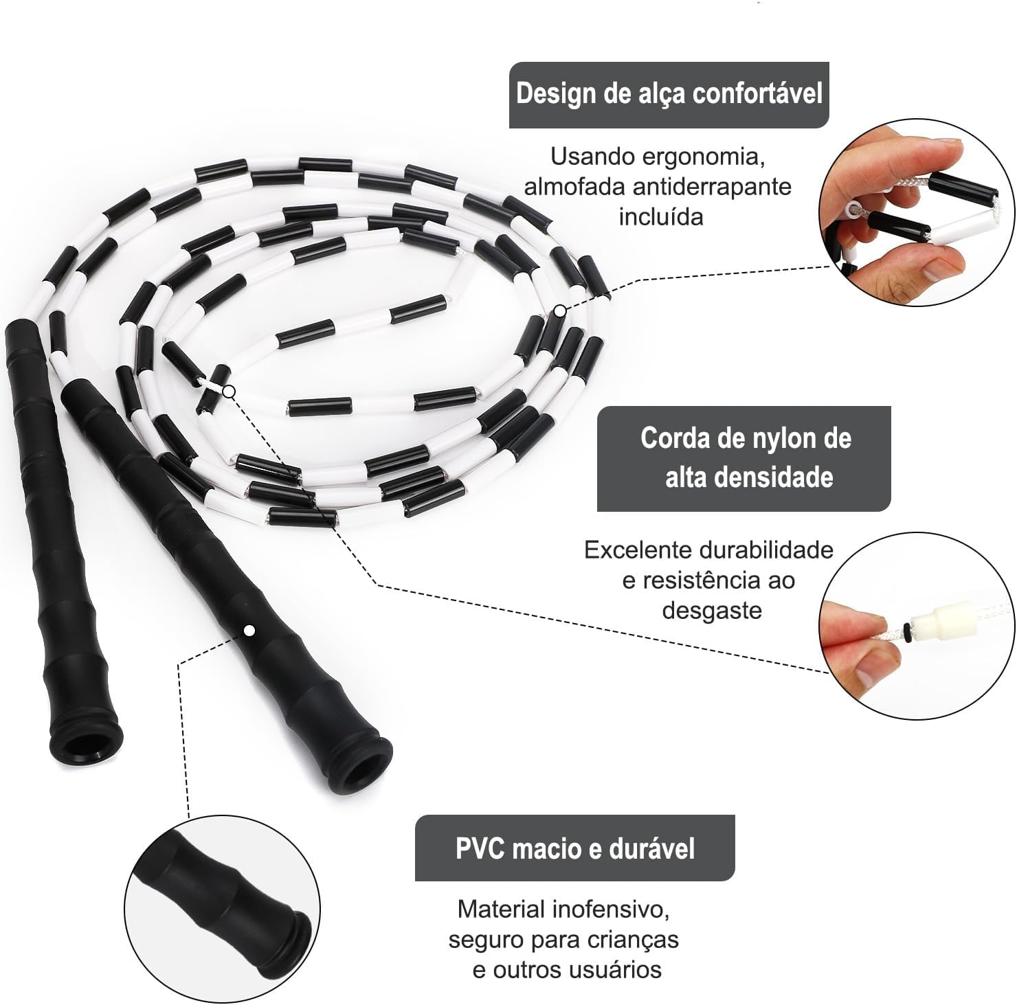 Corda de Pular Segmentada Profissional - Corda de Nylon Antienroscamento para Adultos e Crianças, Design Antiderrapante, TPE Resistente ao Frio, Ideal para Fitness, Freestyle e Iniciantes (2.8m) thumbnail 3