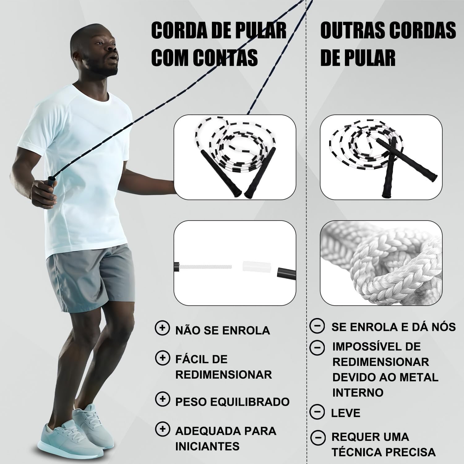 Corda de Pular Segmentada Profissional - Corda de Nylon Antienroscamento para Adultos e Crianças, Design Antiderrapante, TPE Resistente ao Frio, Ideal para Fitness, Freestyle e Iniciantes (2.8m) thumbnail 7