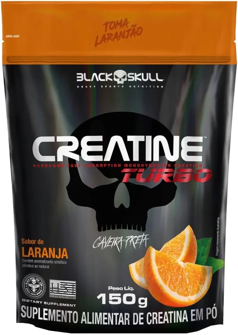 Creatine Turbo BlackSkull - Creatina Monohidratada em pó, com carboidrato para melhor absorção e performance (300g Pote, Laranja) thumbnail 7