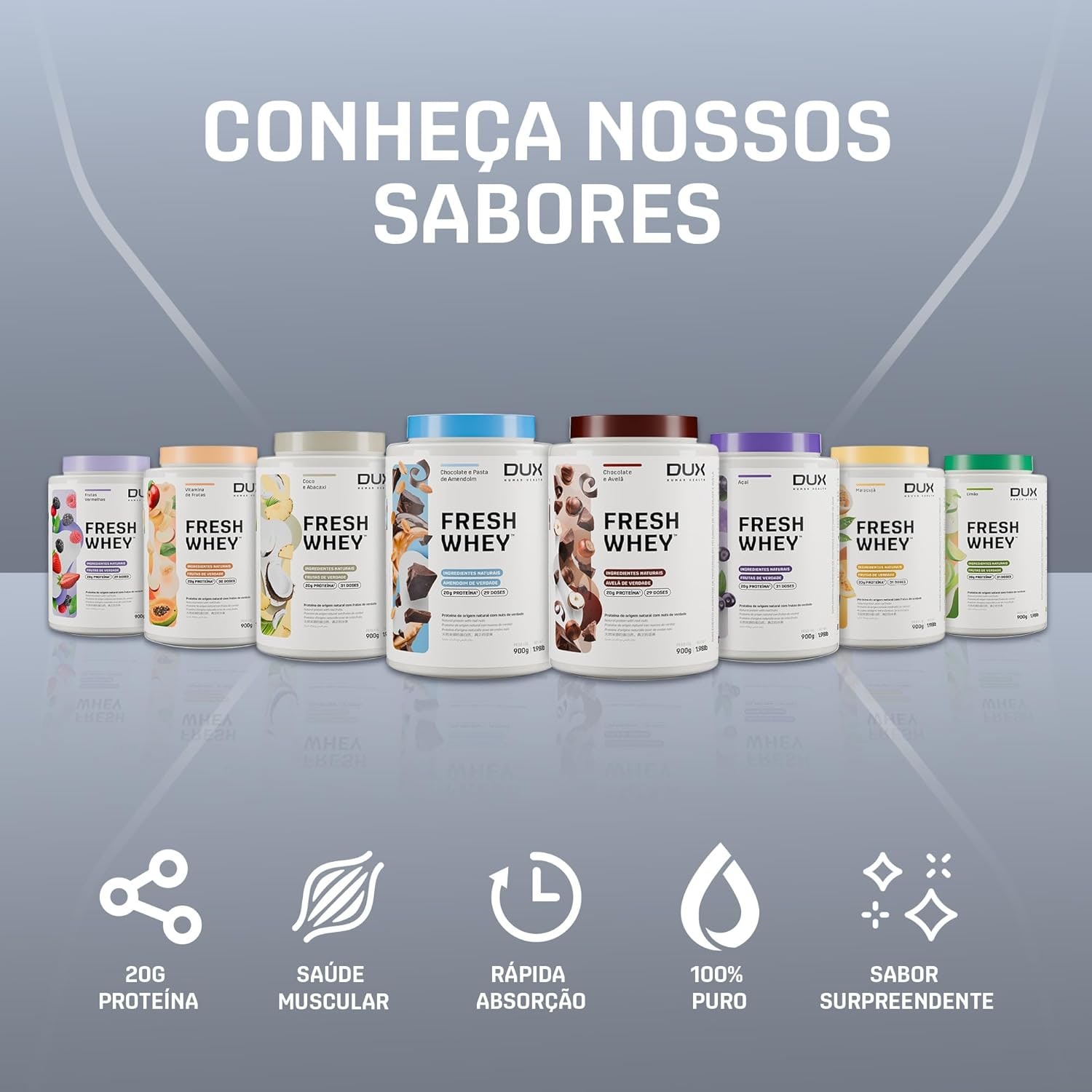 DUX HUMAN HEALTH Fresh Whey Protein 900g Chocolate e Avelã – 20g de Proteínas por Porção, Sem Glúten e Sem Lactose thumbnail 6