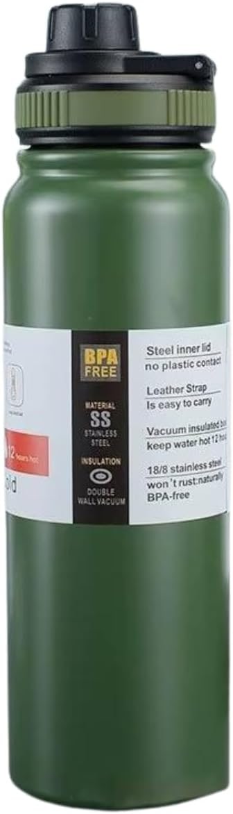 Garrafa de Água Térmica Inox 800ml Esportiva com Alça Parede Dupla Isolada a Vácuo Antivazamento Garrafinha Academia Fitness Corrida Esportes Escritório Aço Inox (Preto) thumbnail 6