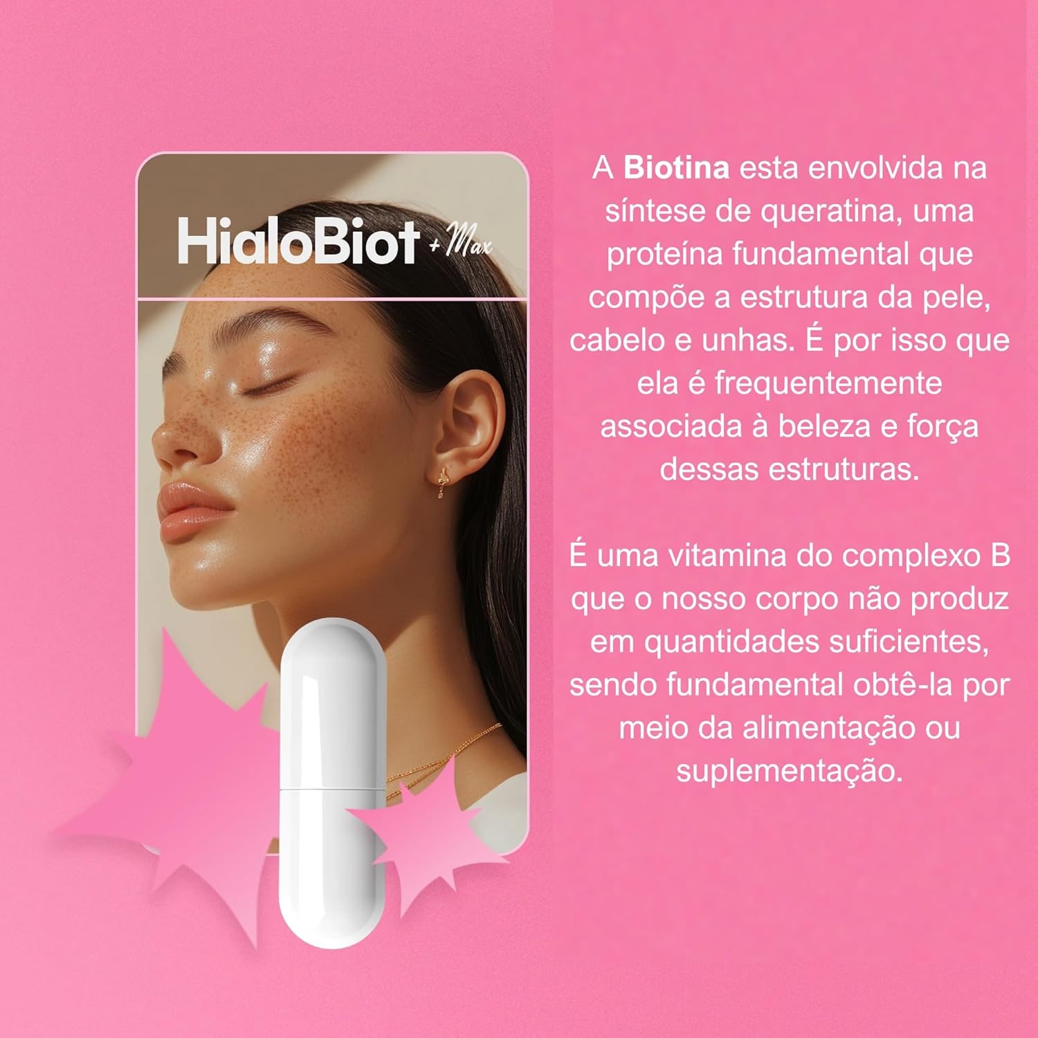 HIALOBIOT - Biotina Dose Máxima + Ácido Hialurônico + 19 Vitaminas, Longa Duração: 2 Meses, Cabelo, Pele e Unhas, 60 Cápsulas, Fortalvit thumbnail 3