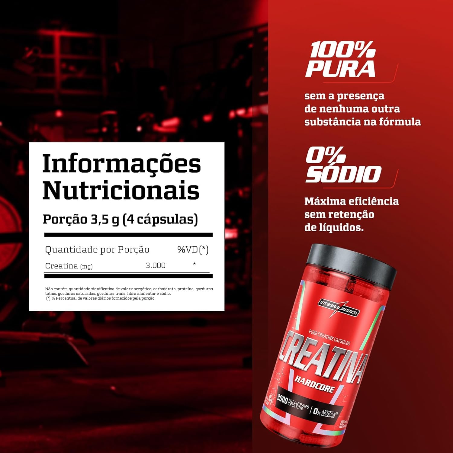 Integralmedica - Creatina em Cápsulas Hardcore - 100% Pura e Monohidratada - 120 Cápsulas thumbnail 3