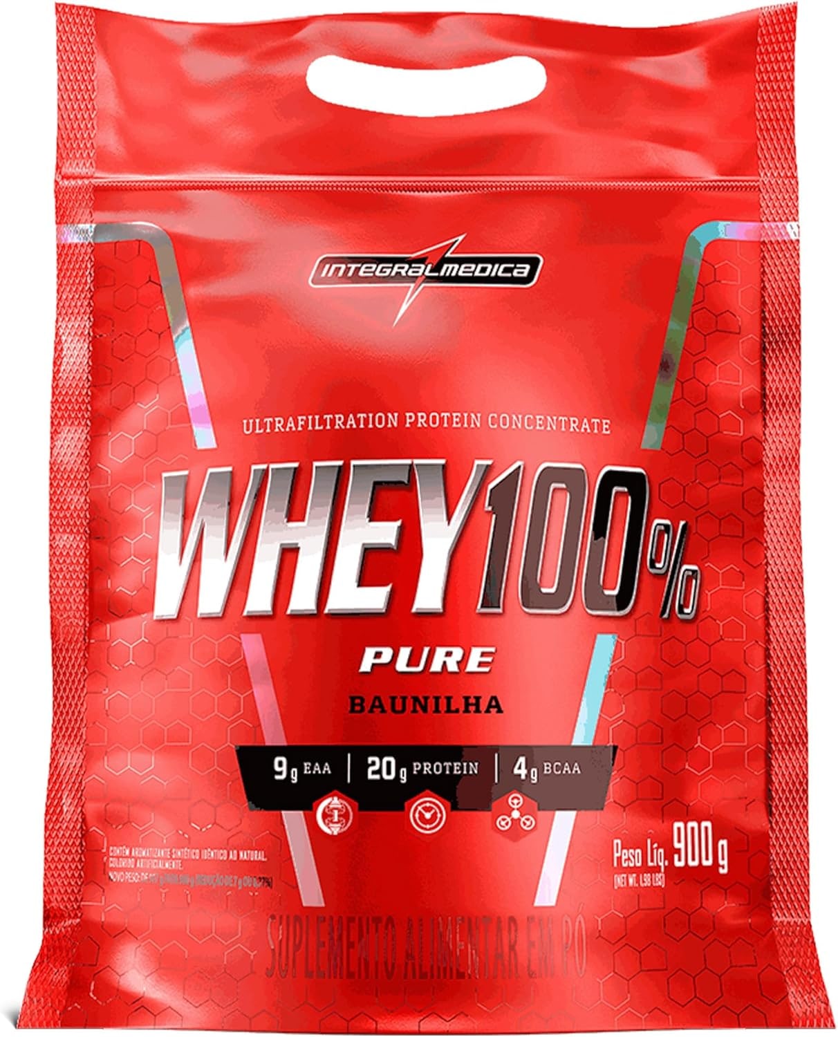 Integralmédica - Whey Protein Concentrado Baunilha 100% Pure - 20g de Proteína por Scoop, Suplementação Alimentar Pós-Treino, Fórmula Enriquecida com BCAAs - 900g