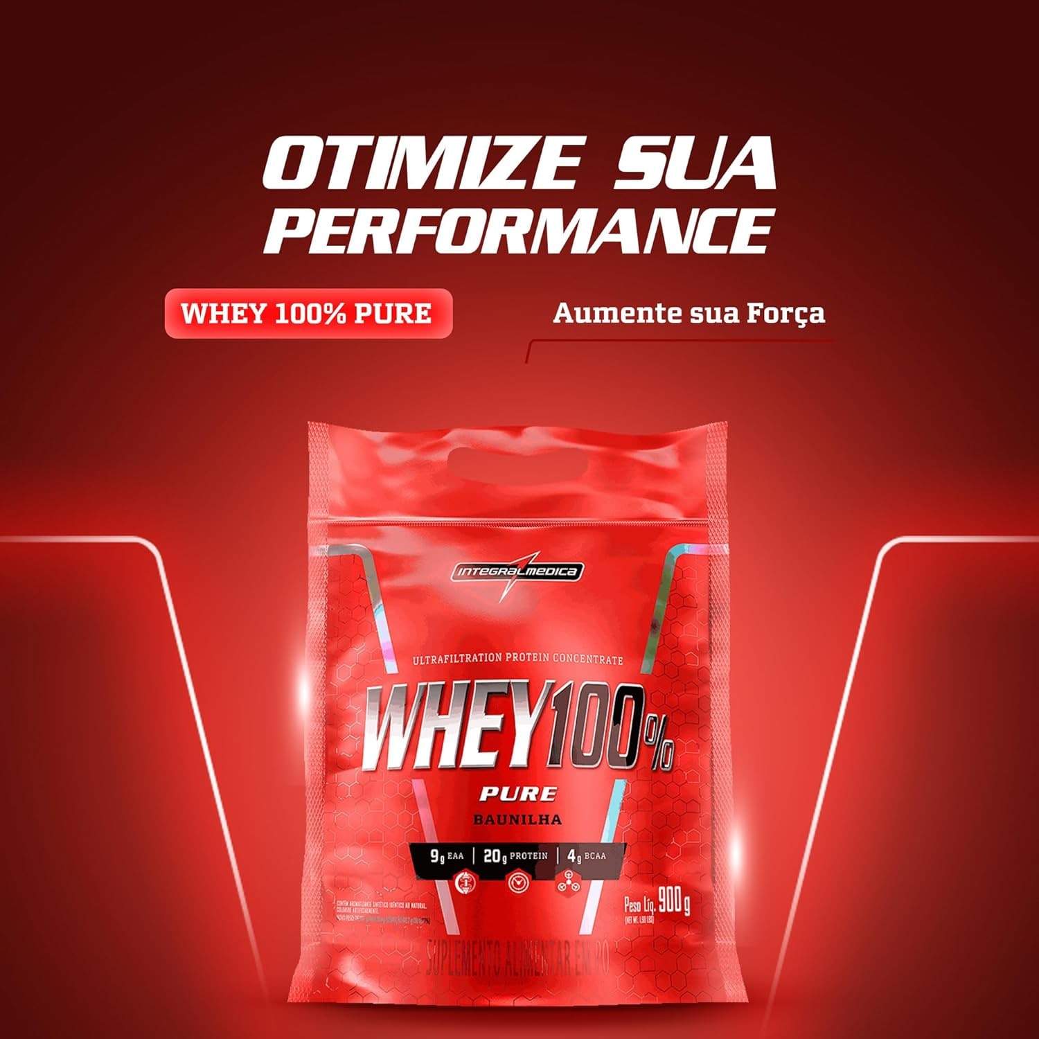 Integralmédica - Whey Protein Concentrado Baunilha 100% Pure - 20g de Proteína por Scoop, Suplementação Alimentar Pós-Treino, Fórmula Enriquecida com BCAAs - 900g thumbnail 2