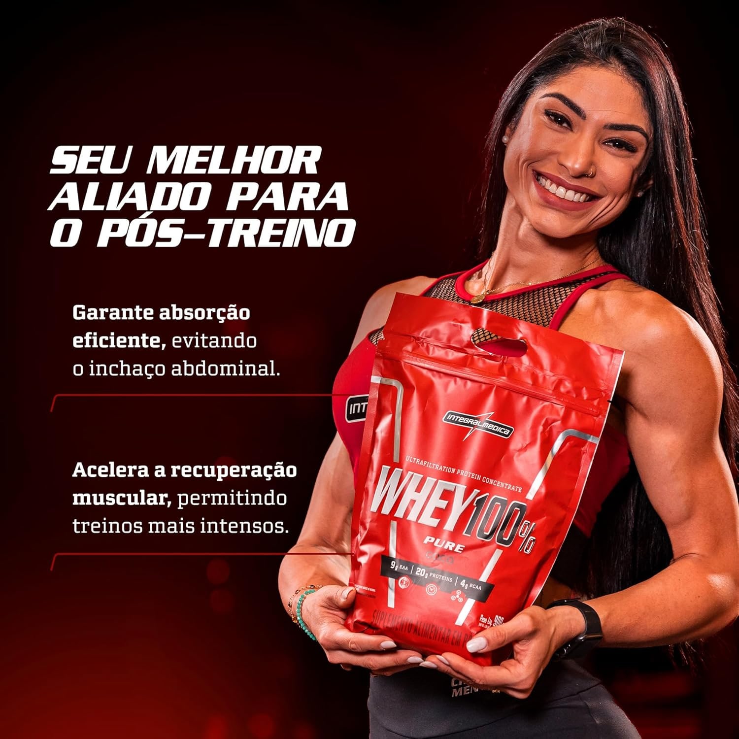 Integralmédica - Whey Protein Concentrado Baunilha 100% Pure - 20g de Proteína por Scoop, Suplementação Alimentar Pós-Treino, Fórmula Enriquecida com BCAAs - 900g thumbnail 5