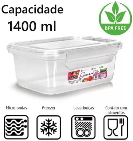 Kit 10 Potes Marmita Fitness 1400ml Travas Freezer Microondas thumbnail 4