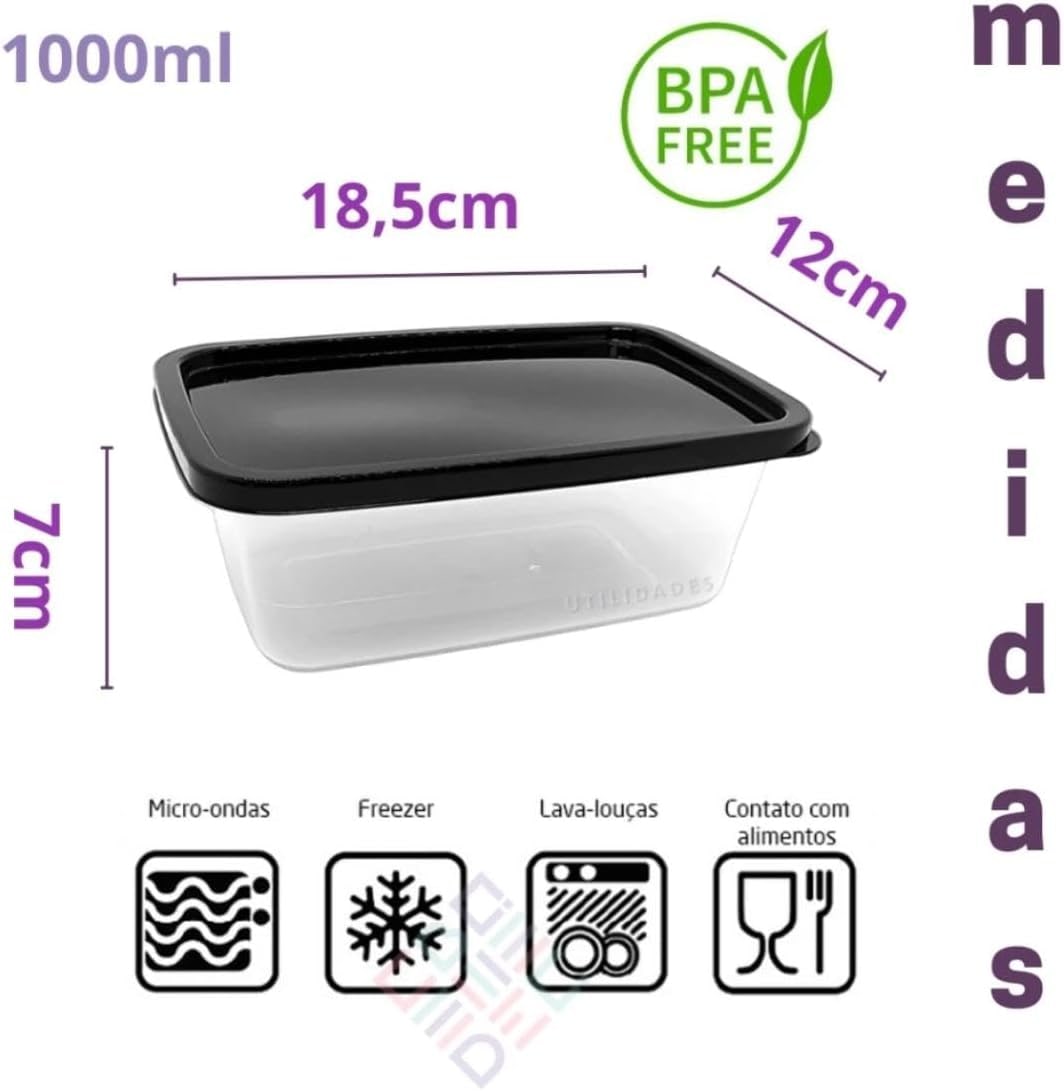 Kit 10 Un de Marmitas Fitness 500ml Para Freezer/Microondas COR:PRETO thumbnail 4