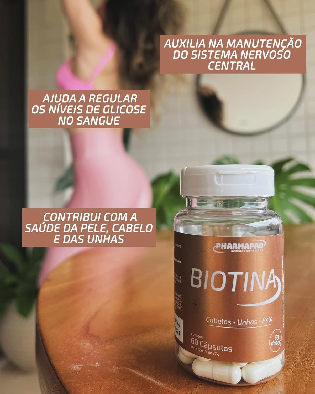 Kit 2x Biotina Pura 60 Capsulas Vitamina B7 Cabelo Pele Unha Vitamina Para Homens e Mulheres Firmeza Importada Original thumbnail 3