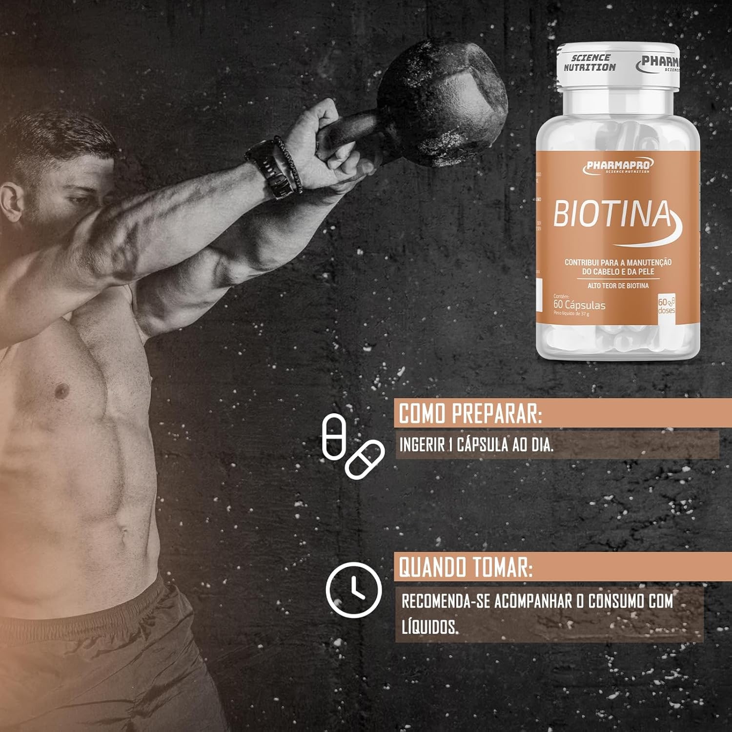 Kit 2x Biotina Pura 60 Capsulas Vitamina B7 Cabelo Pele Unha Vitamina Para Homens e Mulheres Firmeza Importada Original thumbnail 4