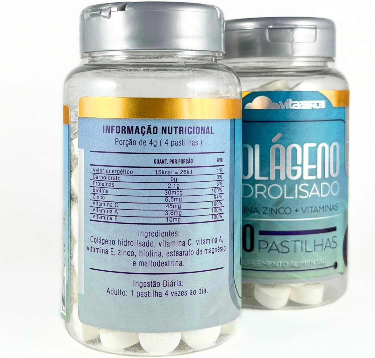 Kit 2x Colageno Hidrolisado 120 Comprimidos Colageno com Vitamina C VitaGenus thumbnail 2