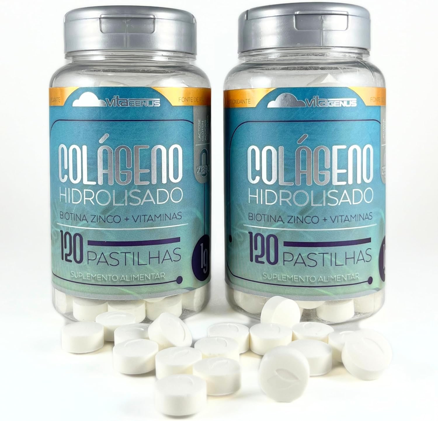 Kit 2x Colageno Hidrolisado 120 Comprimidos Colageno com Vitamina C VitaGenus thumbnail 3