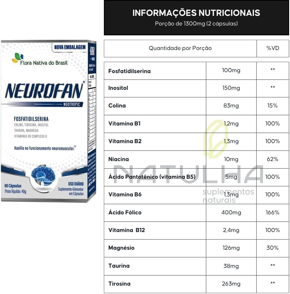 KIT 3X NEUROFAN (Fosfatidilserina + Vitaminas) 60 cápsulas - Flora Nativa thumbnail 2