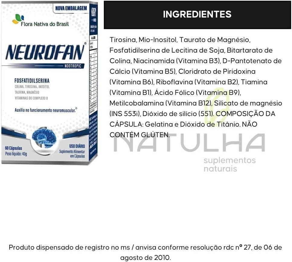 KIT 3X NEUROFAN (Fosfatidilserina + Vitaminas) 60 cápsulas - Flora Nativa thumbnail 3