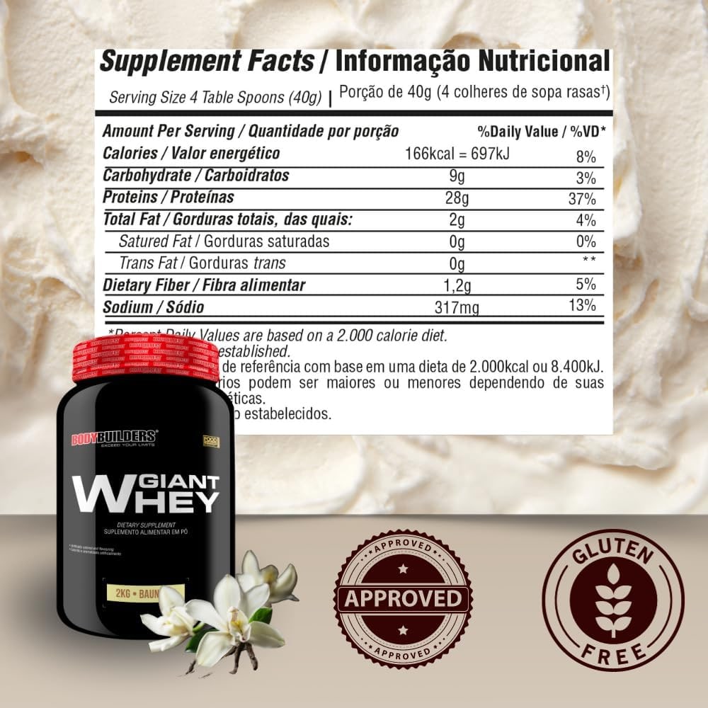 Kit Giant Whey 900g + BCAA 4,5 100g + Power Creatina 100g + Coqueteleira – Bodybuilders Sabor: Baunilha thumbnail 2