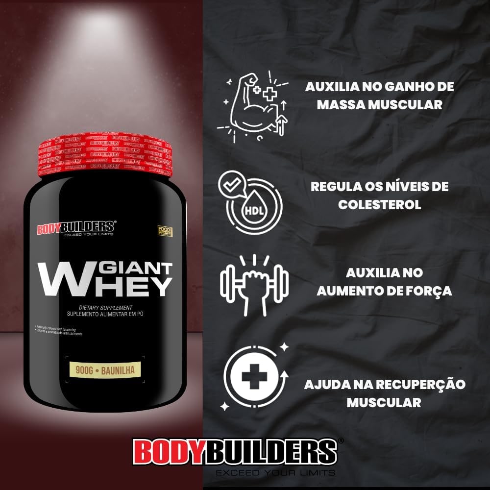 Kit Giant Whey 900g + BCAA 4,5 100g + Power Creatina 100g + Coqueteleira – Bodybuilders Sabor: Baunilha thumbnail 5