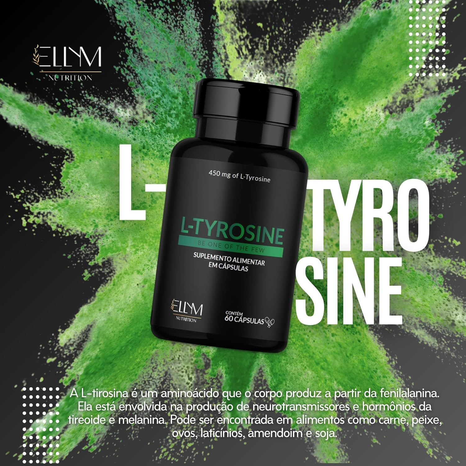 L-Tirosina 450mg ELLYM NUTRITION 60 Cápsulas Suplemento de Aminoácido thumbnail 2