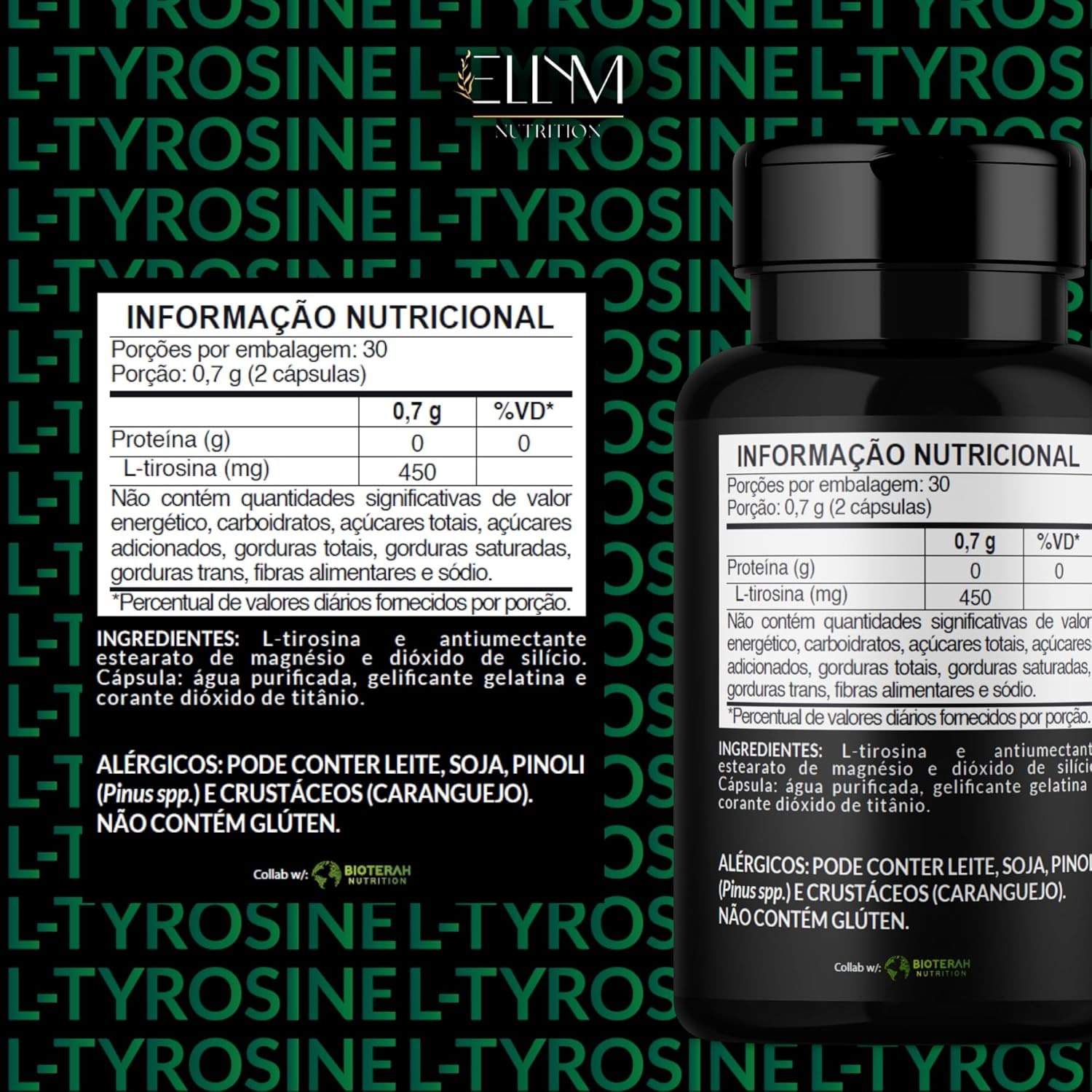 L-Tirosina 450mg ELLYM NUTRITION 60 Cápsulas Suplemento de Aminoácido thumbnail 3