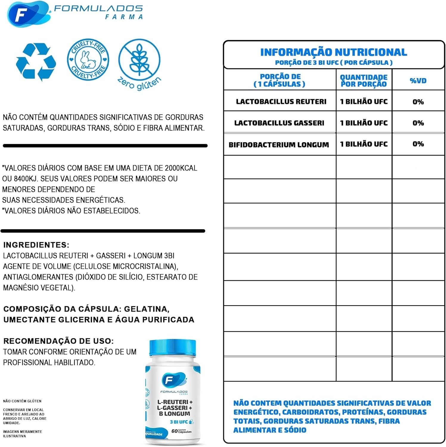 Lactobacillus Reuteri + Gasseri + Longum 3bi 60 Cápsulas thumbnail 2