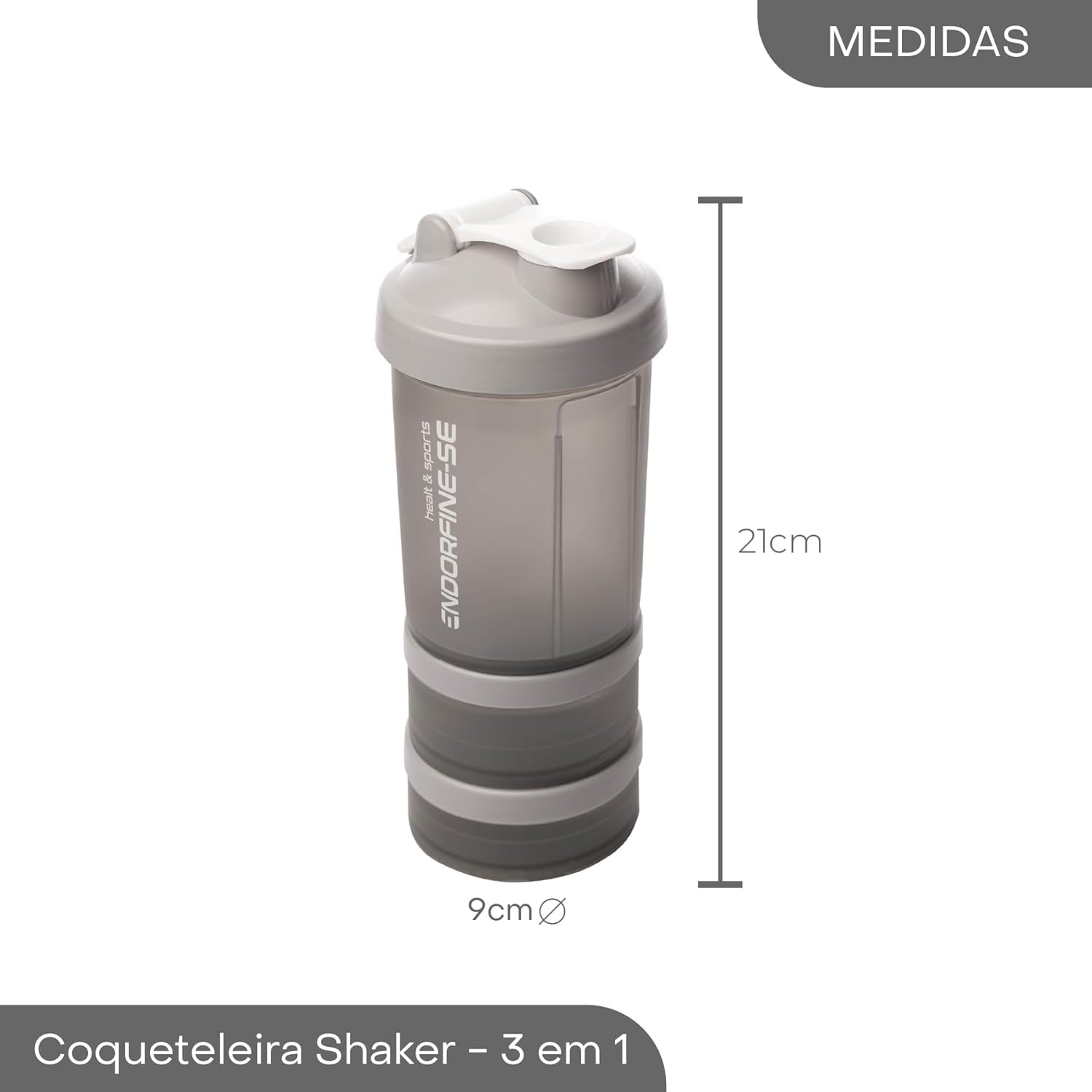 LYOR - Coqueleira shaker 3 em 1 - Performance Cinza 650ml thumbnail 2