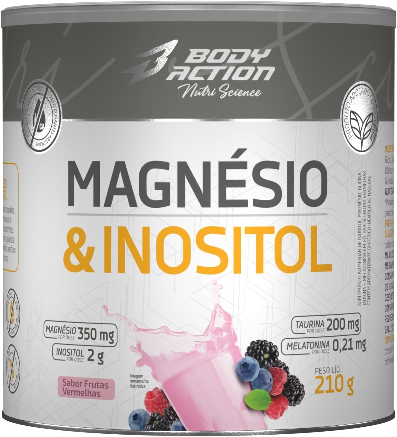 Magnésio e Inositol 210g Sabor Frutas Vermelhas Bodyaction