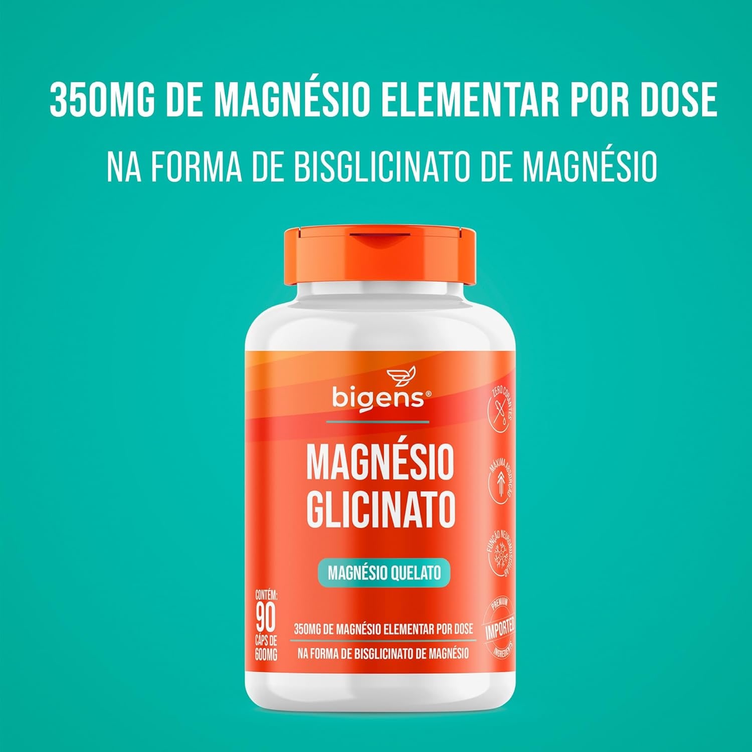 Magnésio Glicinato, Quelato, 350mg de magnésio elementar, 90 Cápsulas, Bigens (Kit 3) thumbnail 4