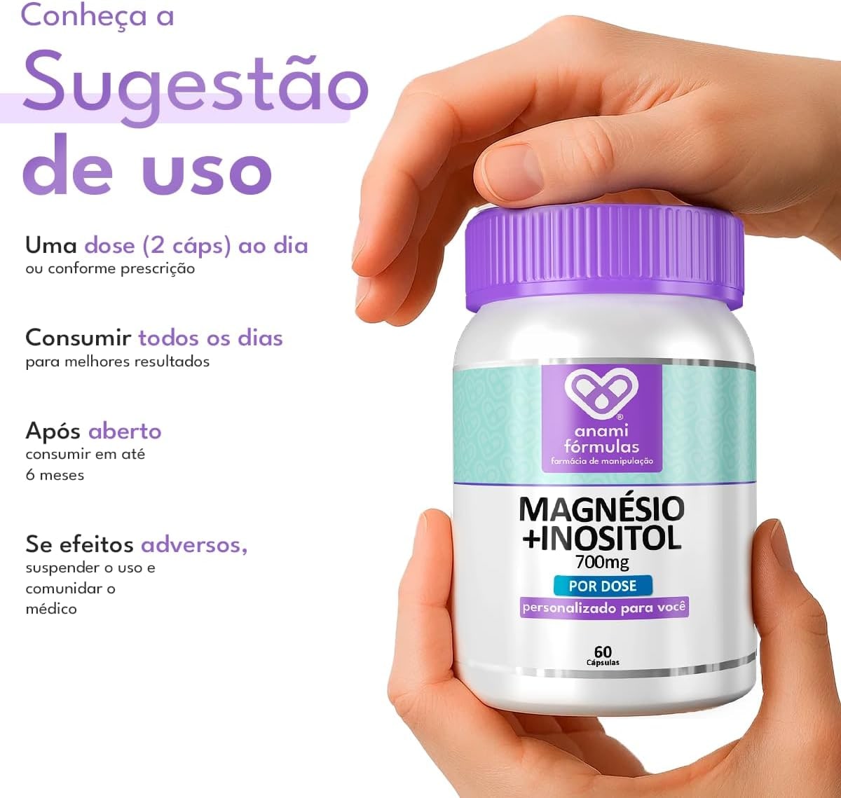 Magnésio + Inositol 700mg 60 Cápsulas Humor Estresse thumbnail 3
