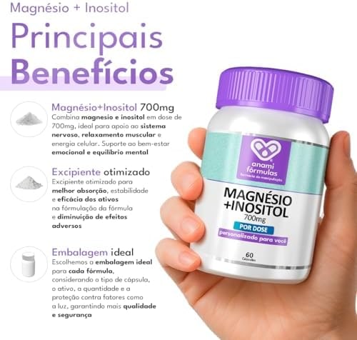 Magnésio + Inositol 700mg 60 Cápsulas Humor Estresse thumbnail 6