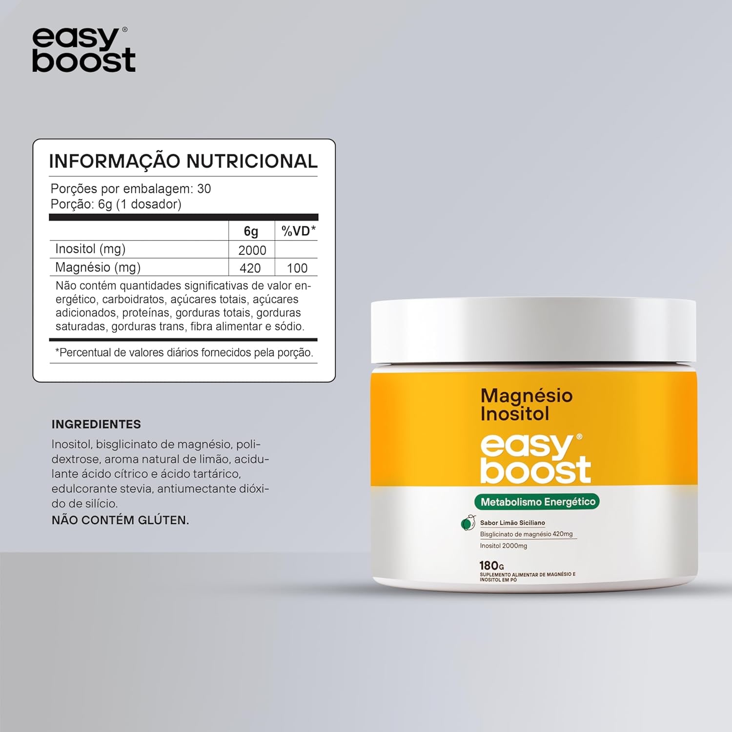 Magnésio Inositol Easy Boost Quelato Limão Siciliano 180g thumbnail 2