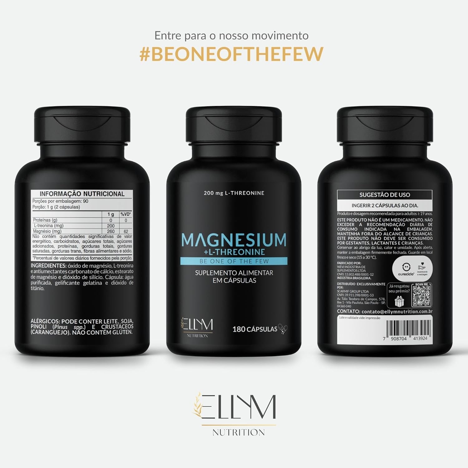 Magnésio L-Treonato 460mg 100% Puro ELLYM NUTRITION 180 Cápsulas 3 Meses Alta Concentração thumbnail 6