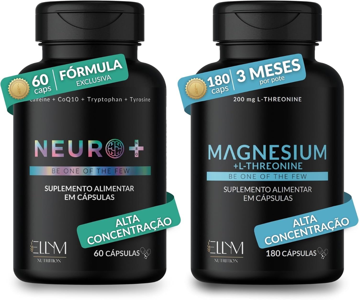 Magnésio L-Treonina 180Caps + Neuro 60Caps ELLYM NUTRITION Kit Completo Desempenho Mental e Muscular