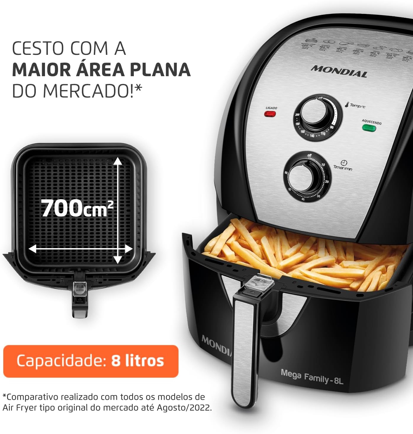 MONDIAL Fritadeira Sem Óleo Air Fryer 8L, Preto/Inox, 1900W, 110V - AFN-80-BI thumbnail 4