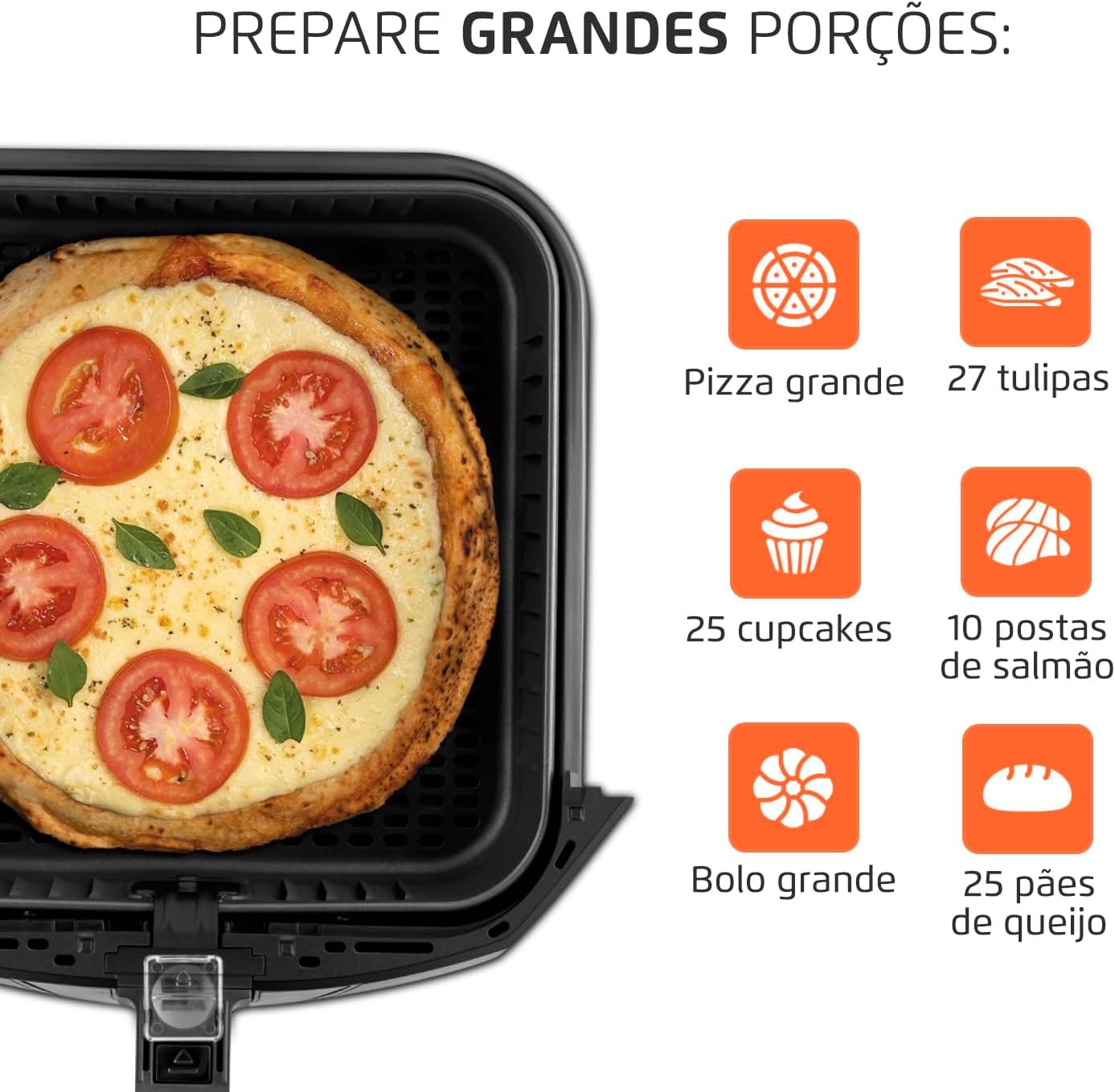 MONDIAL Fritadeira Sem Óleo Air Fryer 8L, Preto/Inox, 1900W, 110V - AFN-80-BI thumbnail 5