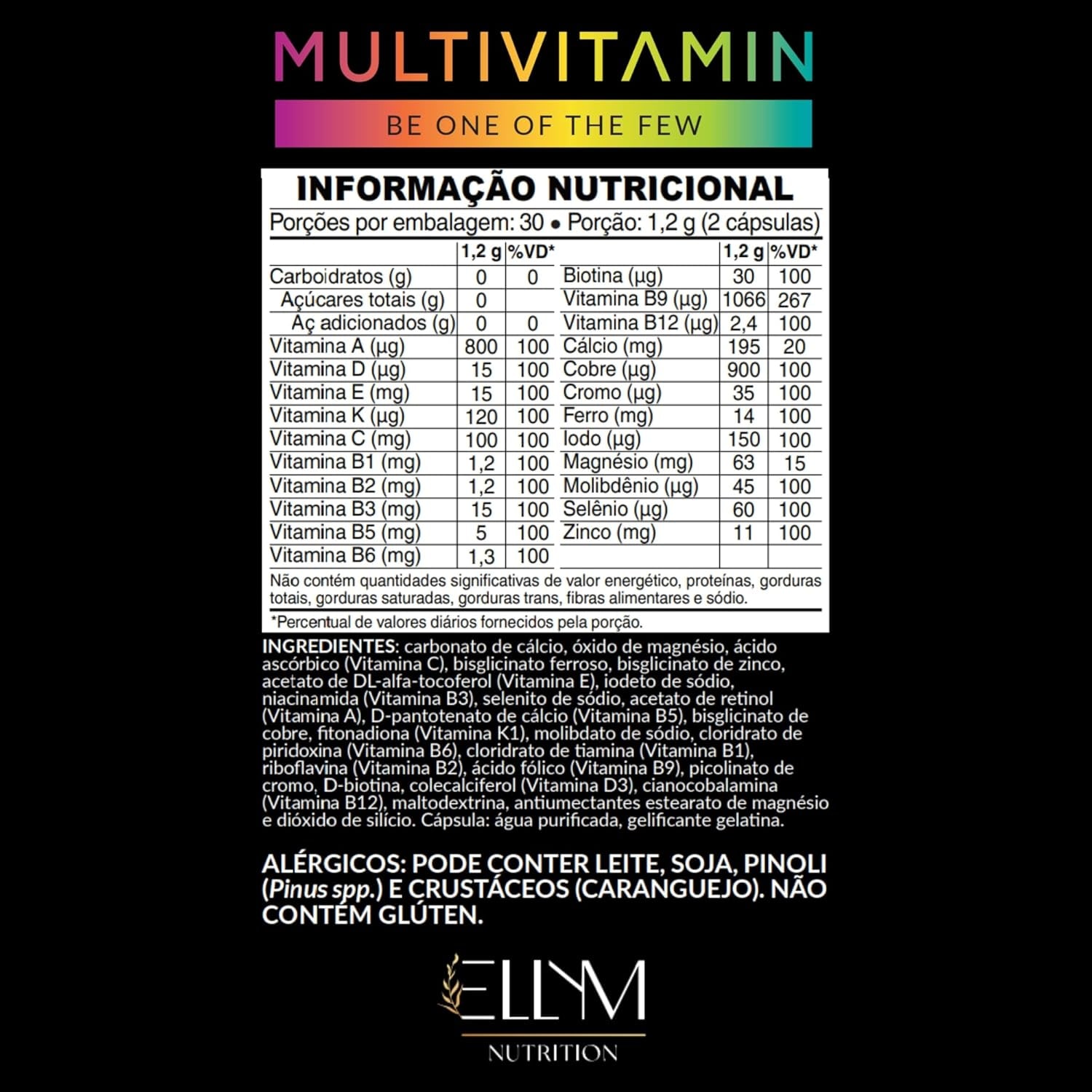 Multivitaminico Completo 60 Capsulas ELLYM NUTRITION Complexo Vitaminico para o Dia a Dia Mulher e Homem Polivitaminico thumbnail 2